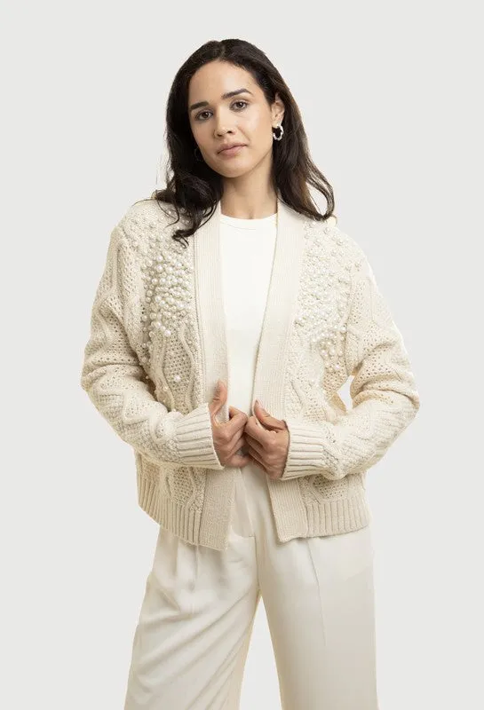 Zig Zag Pearl Trim Cardigan  One Size Fits Most